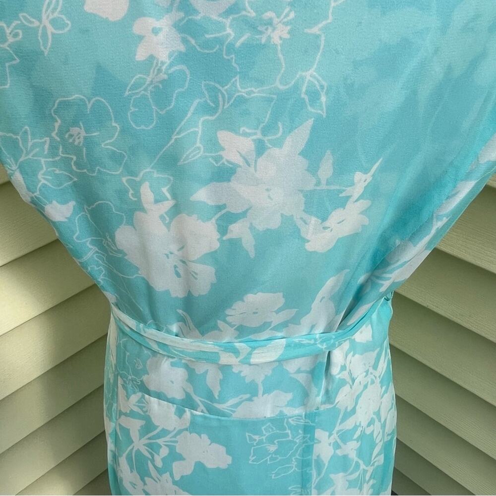 ICE Blue Silk Floral Wrap Dress Pearls Romantic Vintage Y2K Tie Women's Small - Picture 7 of 10